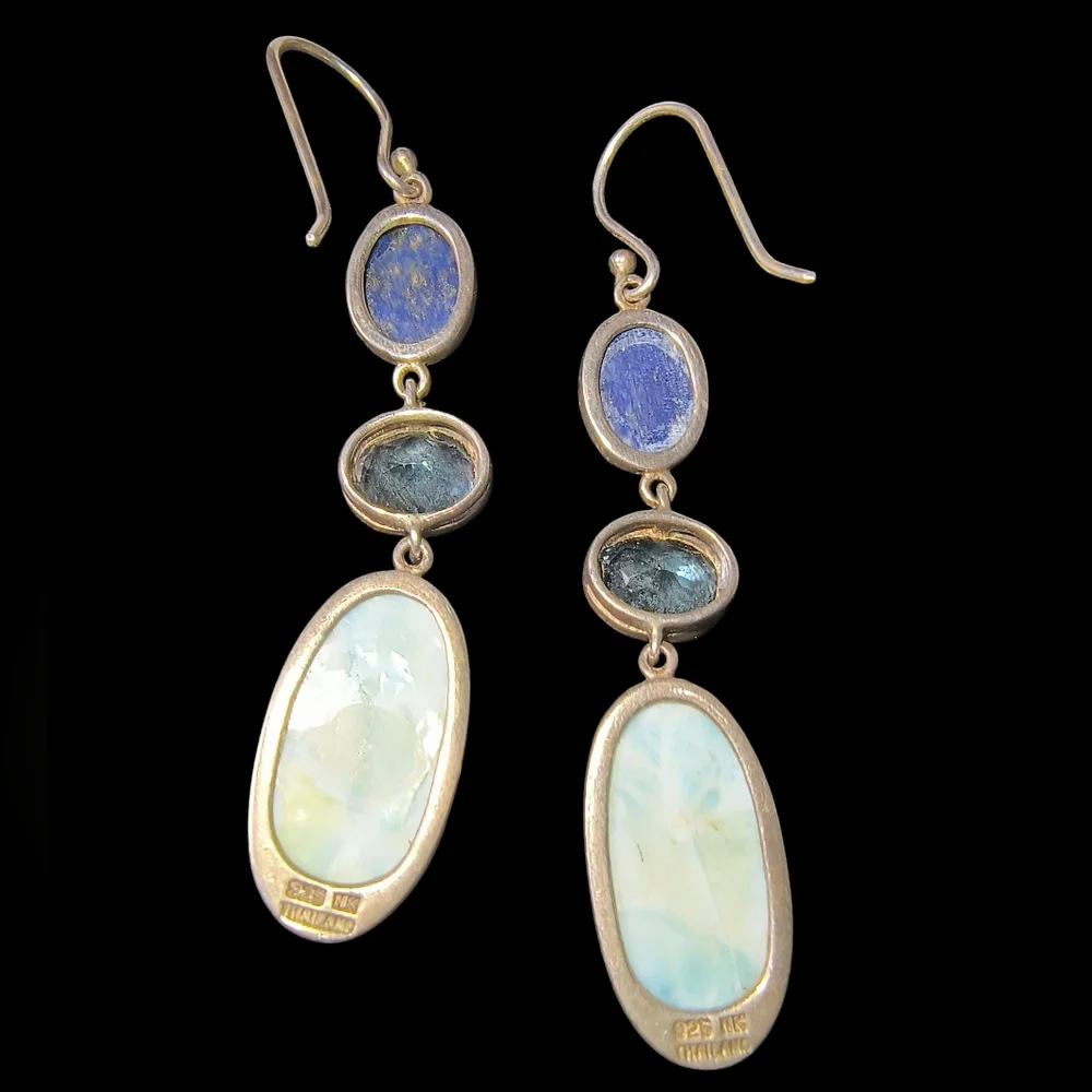 NK Silver Lapis, Blue Topaz And Larimar Dangle Earrings In Sterling Silver - Picture 6 of 8